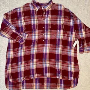 Old Navy Women's Plaid Pullover Shirt - Burgundy and Blue